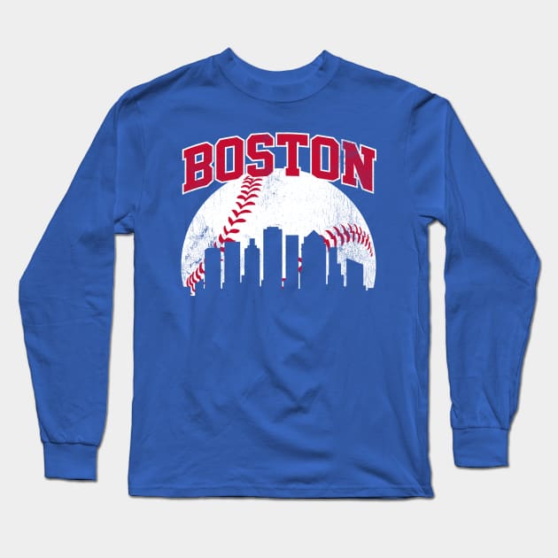 Vintage Boston Skyline City Gameday Retro Vintage USA Long Sleeve T-Shirt by DetourShirts